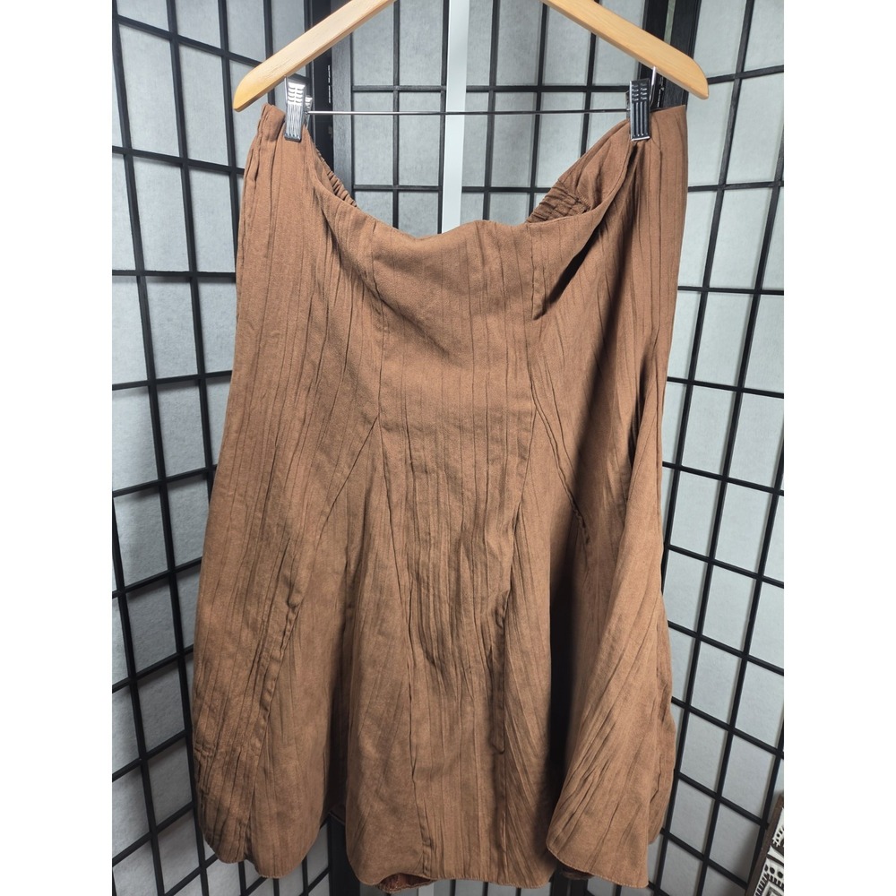 Essence Lagenlook Prairie Western Brown Crinkle Boho Midi Skirt Plus Size 28